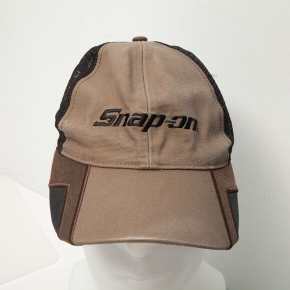 Snap-on Cap Hat K Products Adult Beige Brown Mesh Back Adjustable Distressed Men - Picture 1 of 9